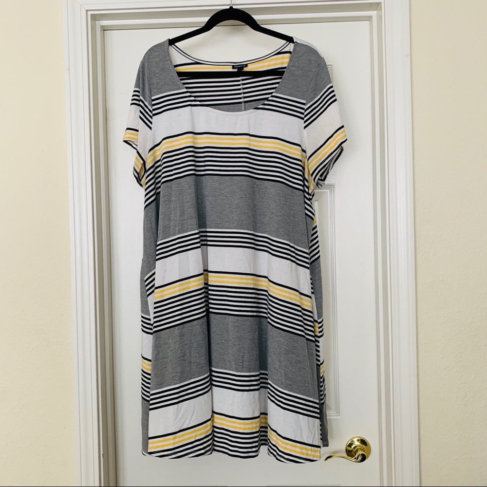 Torrid T Shirt White/Black/Yellow Striped Dress